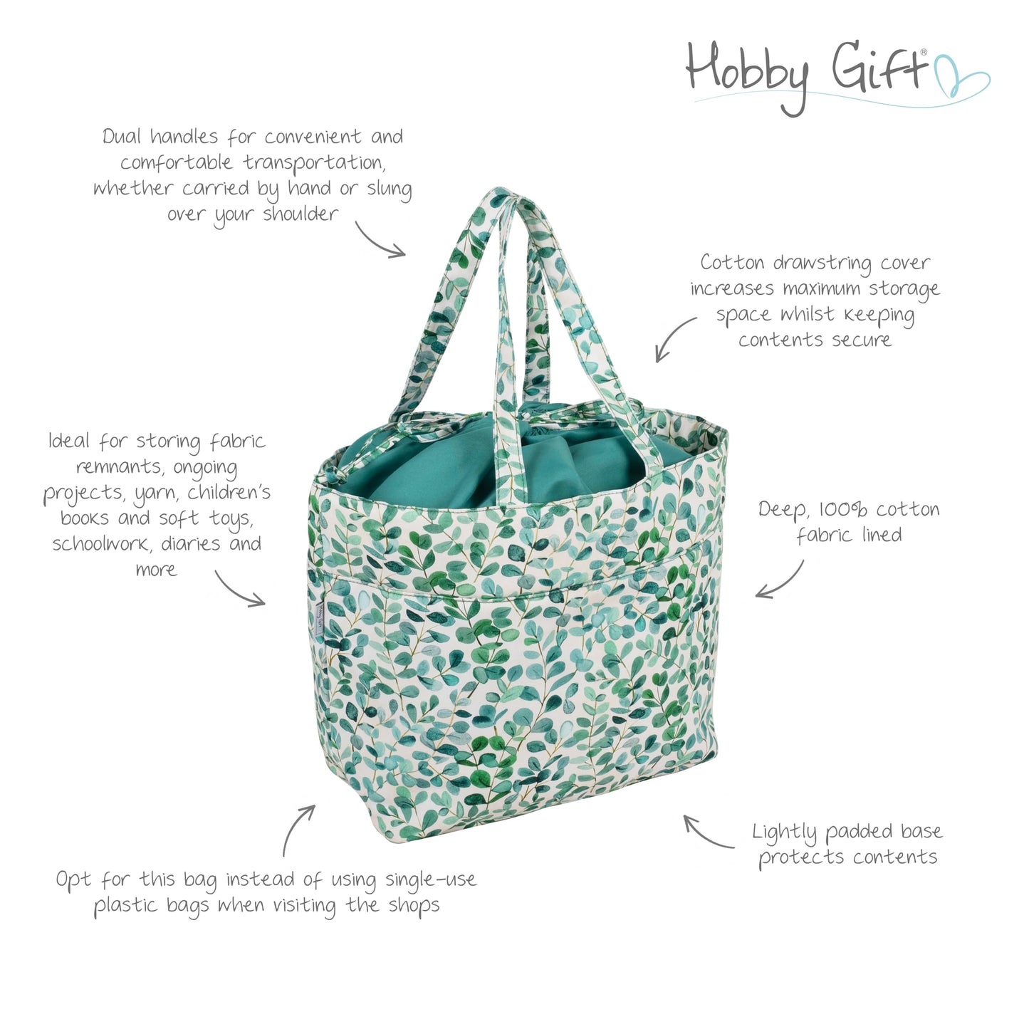 Hobby Gift Drawstring Project Bag Cotton Storage Tote for Yarn Knitting Crochet Sewing and Craft