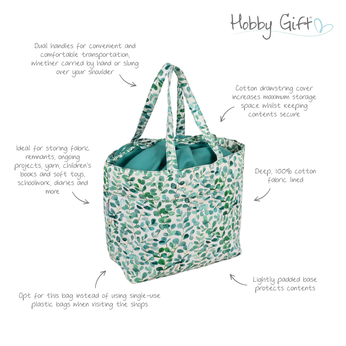 Hobby Gift Drawstring Project Bag Cotton Storage Tote for Yarn Knitting Crochet Sewing and Craft