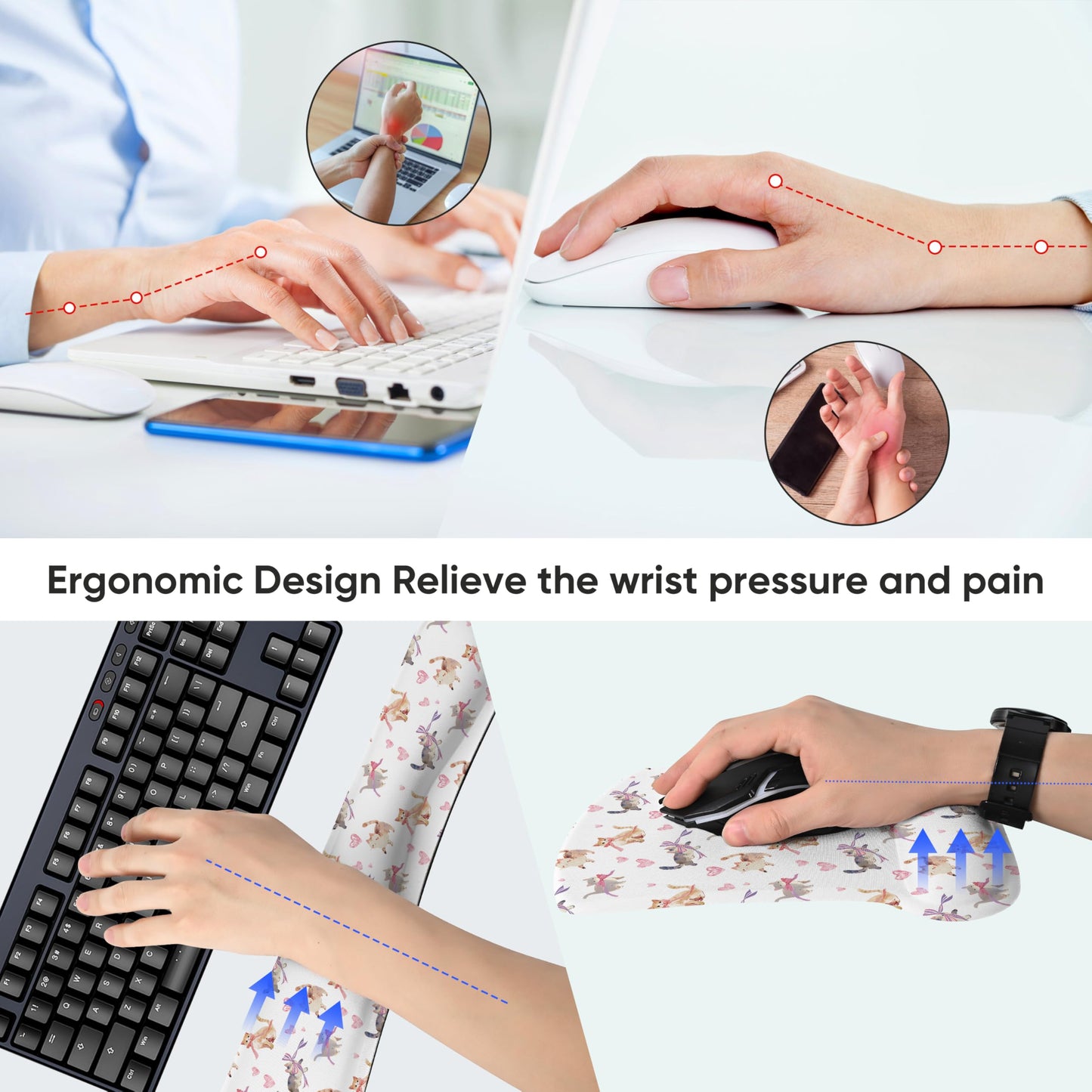 AUPET Mouse Pad Keyboard Wrist Rest Set,Ergonomic Memory Foam Mouse Pads Wrist Support Set,Non-Slip