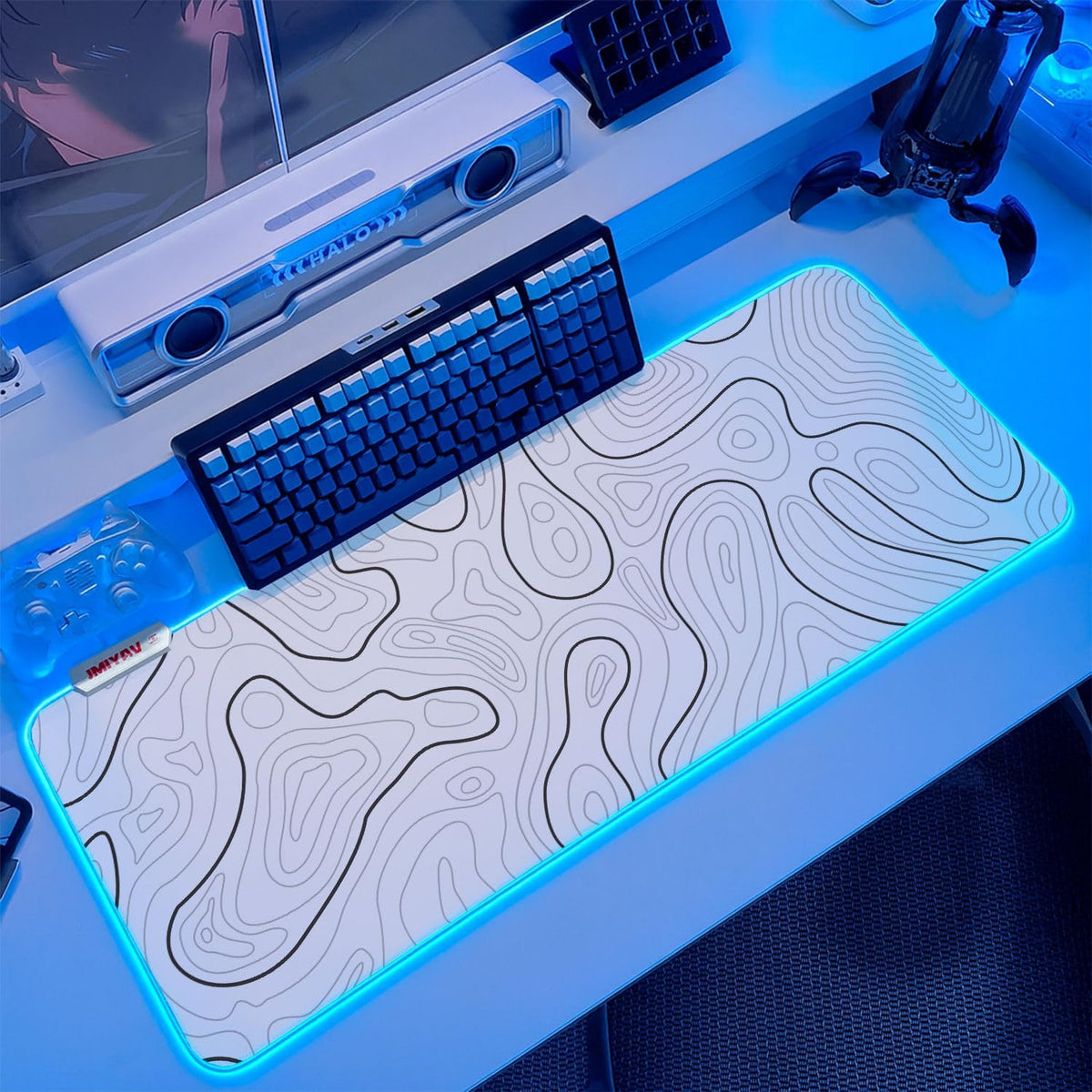 JMIYAV White Gaming Mouse Pad RGB Mousepad 31.5x12In Non-Slip Rubber Base Extra Large Cool XL XXL