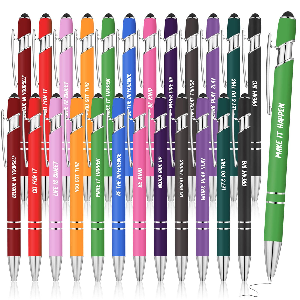 Yeaqee 24 Pcs Inspirational Ballpoint Pens Black Ink Stylus, Multicolored
