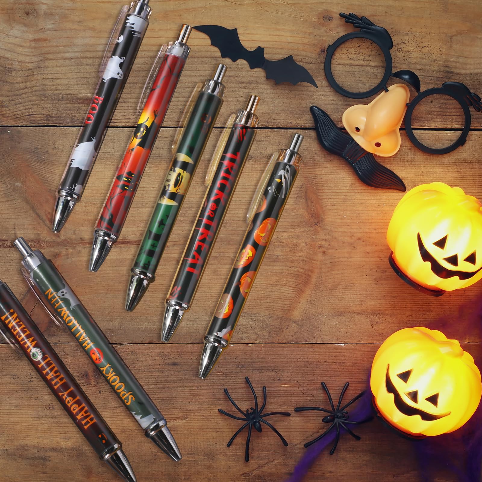 Cholemy 48 Pcs Halloween Pens Bulk Retractable Pumpkin Novelty Black Ink