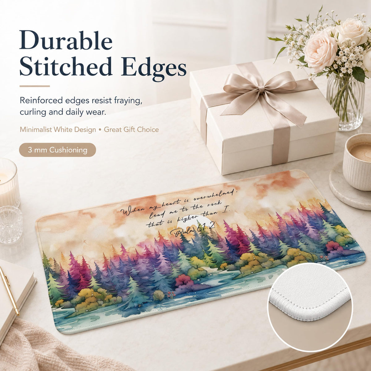 DOFQZ Psalm 61:2 Watercolor Forest Christian Large Mouse Pad 31.5x15,M009