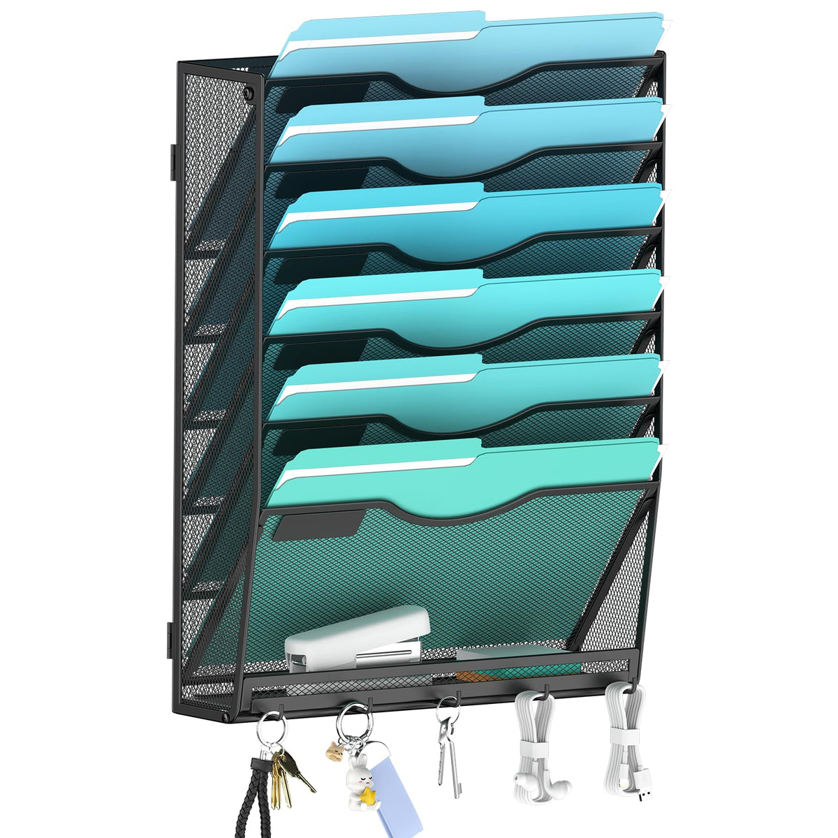 Gawerk 7-Tier Wall File Organizer Hanging Wall File Holder Wall Mount Paper Folder Organize, Mesh