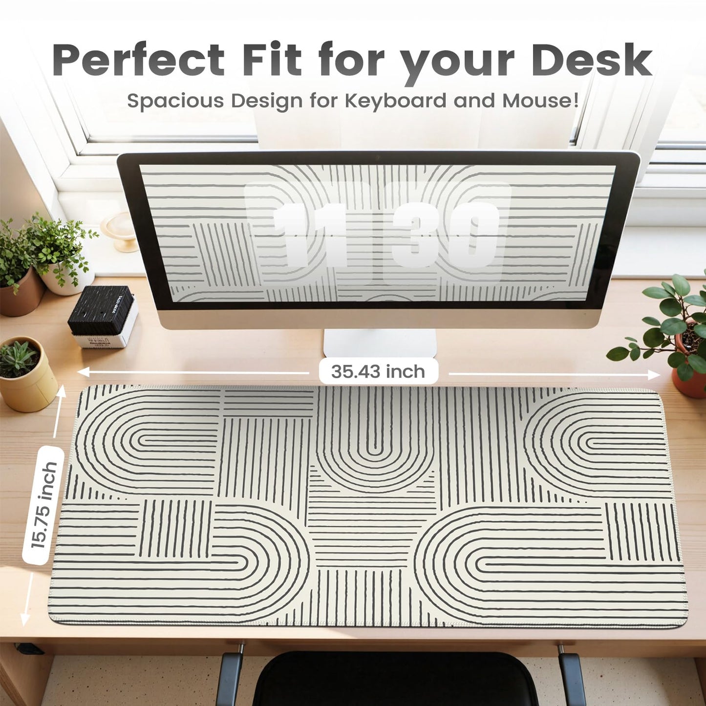iCasso White Desk Matt for Desktop, Cute Desk Pad Mat, White