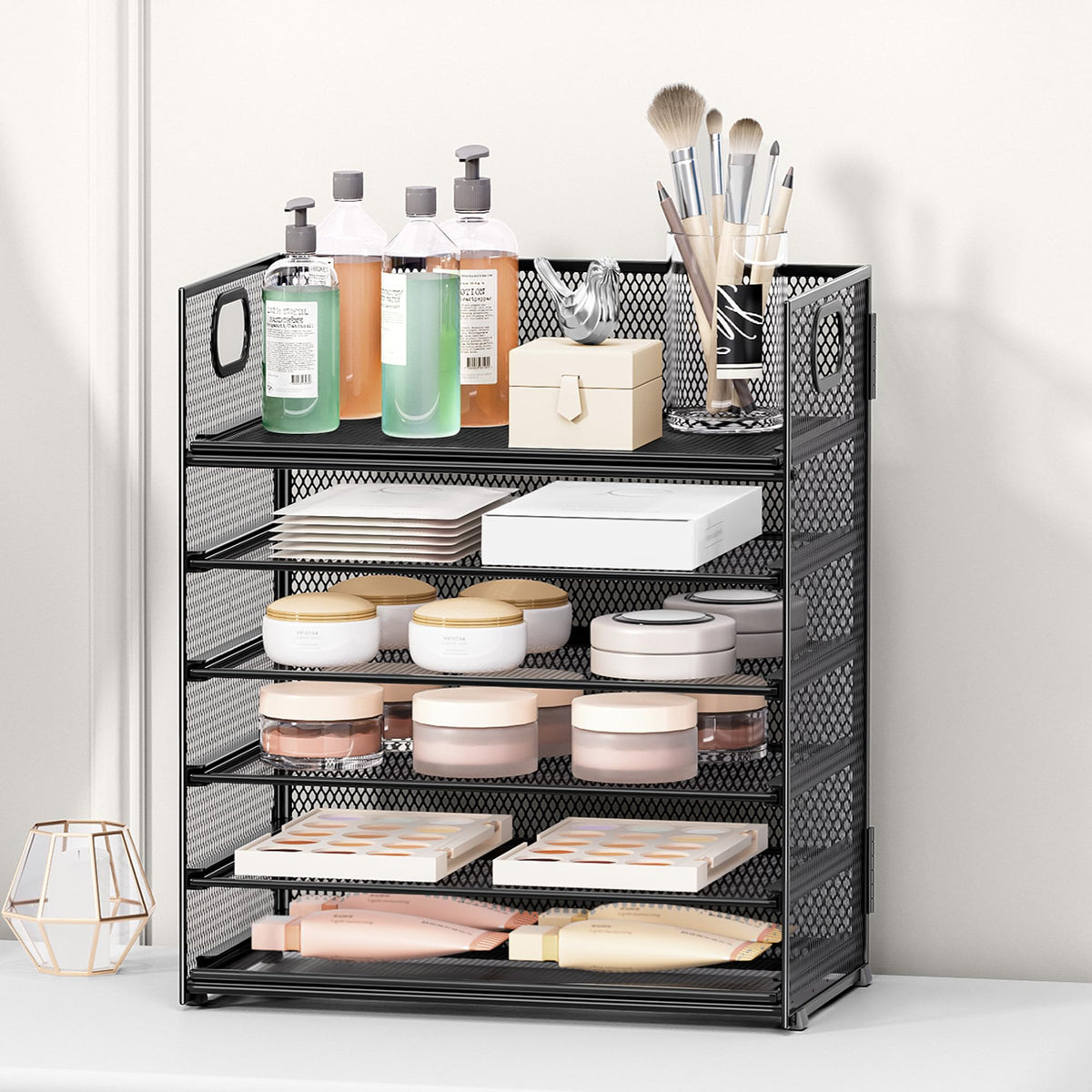 Subekyu 2-Pack 6-Tier Paper Tray Organizer for Desk - Black Mesh File Folder Sorter with Handles