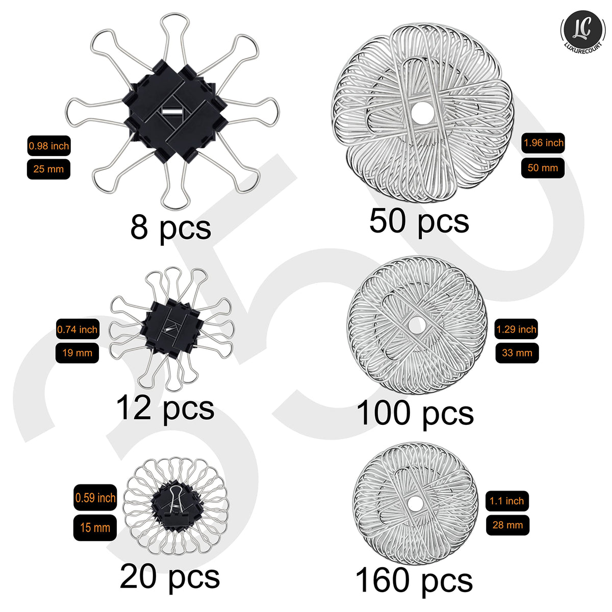 350 Pack Paper Clips and Binder Clips Set by Luxurecourt - Binders & Paperclips Assorted Sizes in