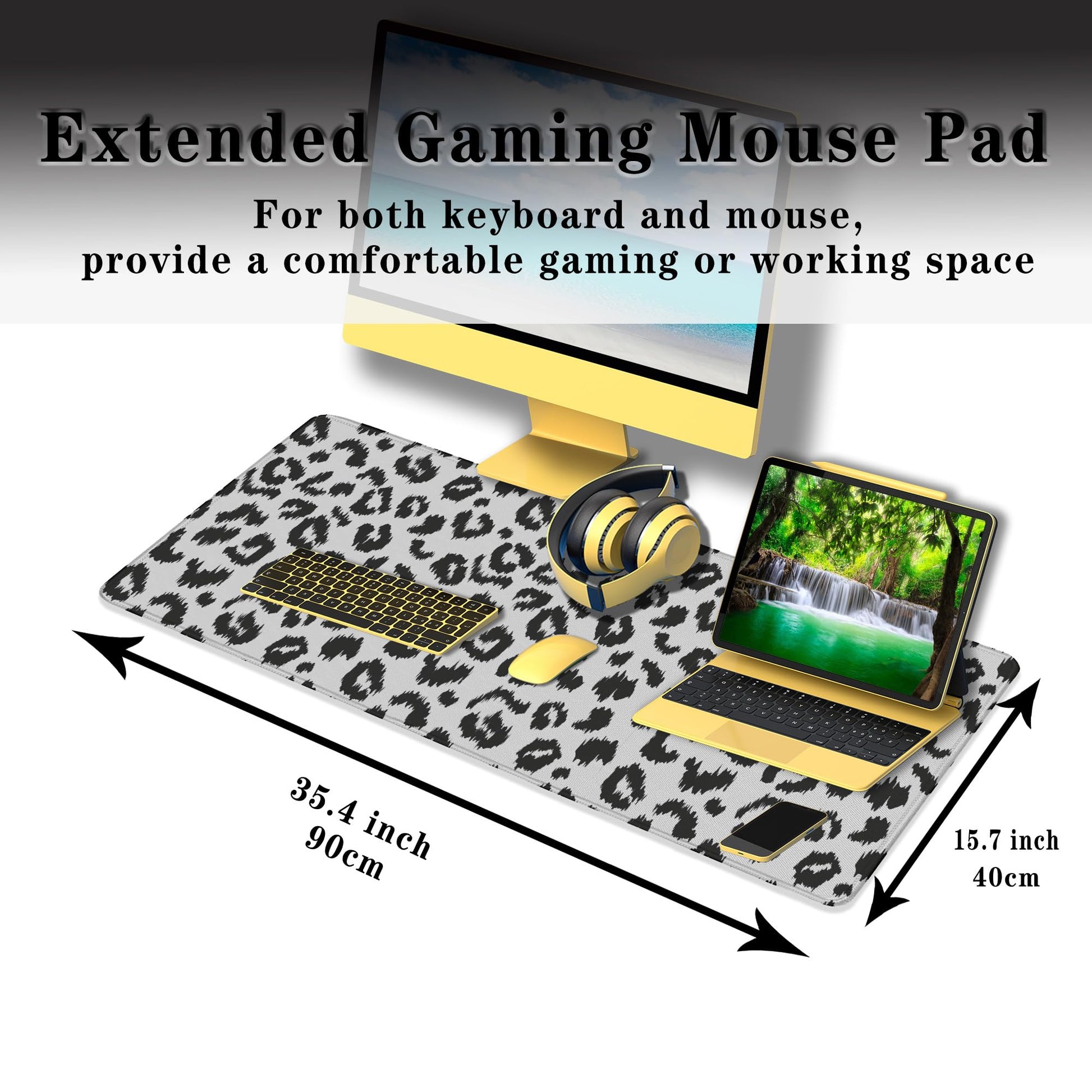 Samgula Large Gaming Mouse Pad - White and Black Desk Mats, Non-Slip Rubber Base 35.4 X 15.7 for