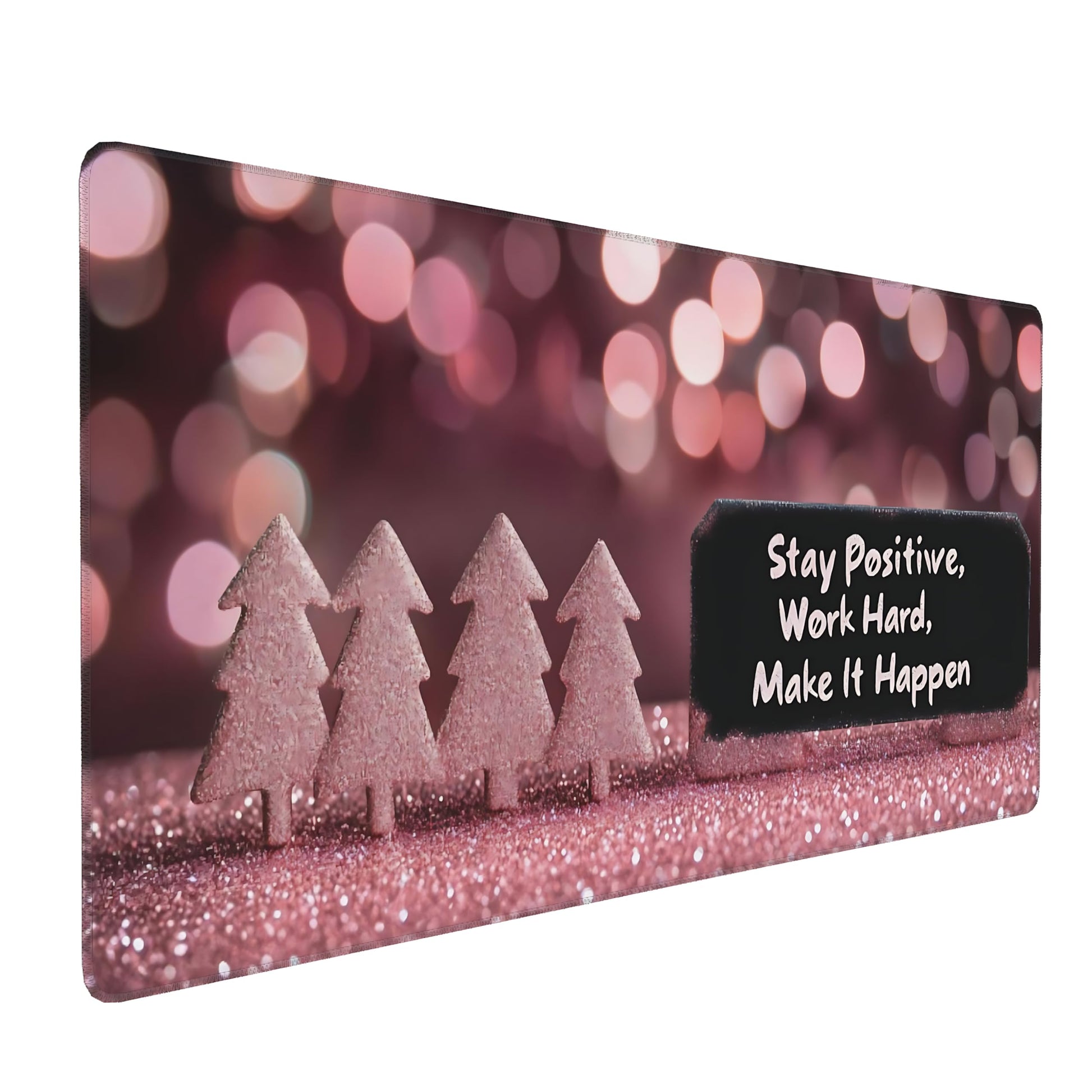 Cute Aesthetic Stay Positive Gaming Mouse Pad, Gold Pink Modern Desk Mat with Anti-Slip Base &
