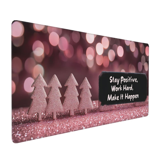 Cute Aesthetic Stay Positive Gaming Mouse Pad, Gold Pink Modern Desk Mat with Anti-Slip Base &