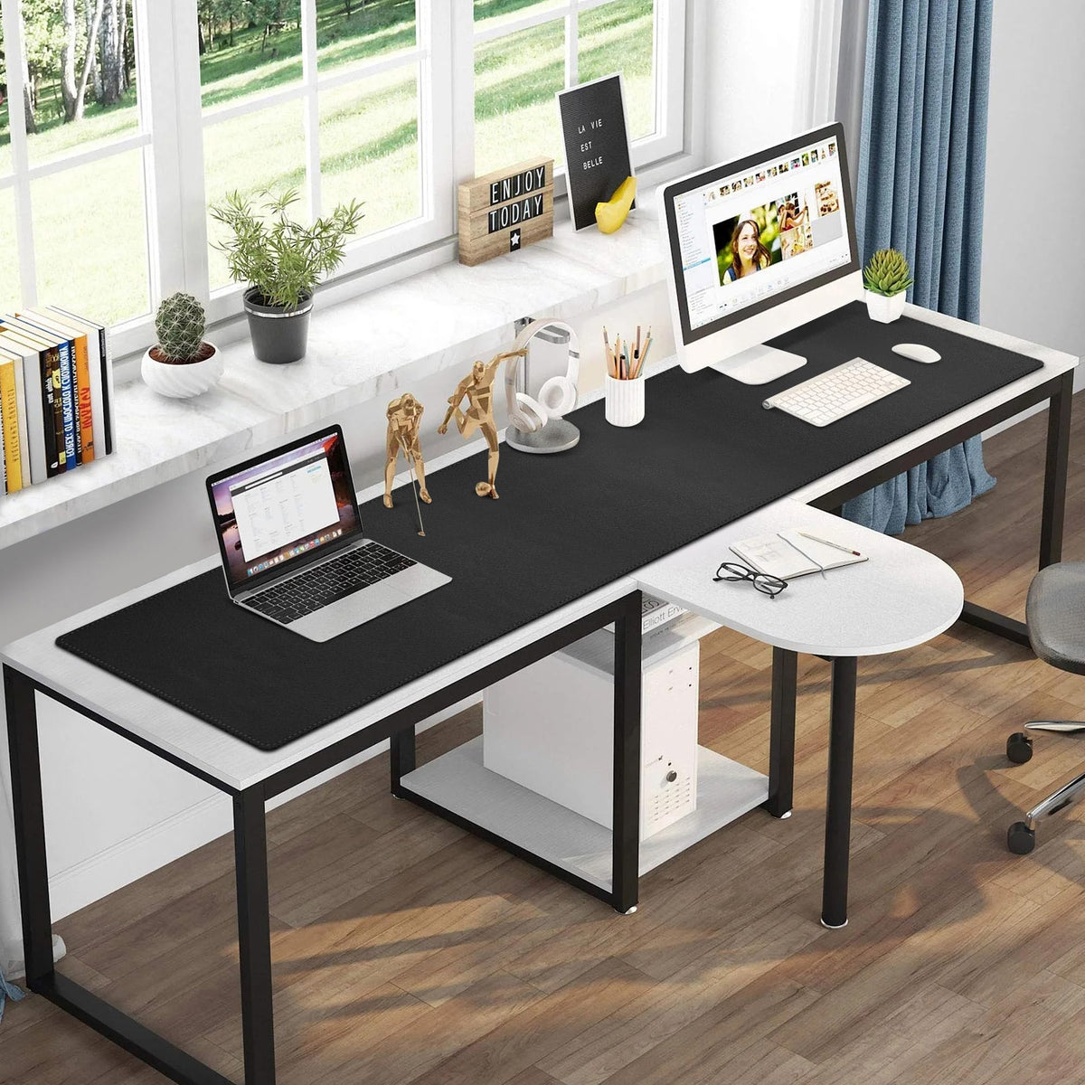 Cacoy 63" x 15.7" Large Leather Desk Mat, Multifunctional Computer Desk Pad, Waterproof PU Leather