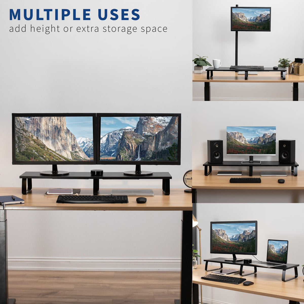 VIVO 39 inch Extra Long Monitor Stand, Wood & Steel Desktop Riser, Dual Screen, TV, Keyboard