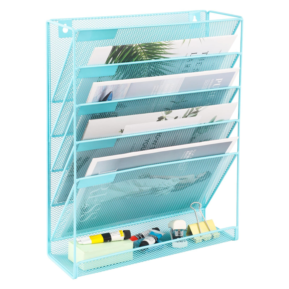 EASEPRES Desk File Organizer Mesh 6-Tier, Hanging Wall Mount Document Organization Stand, Desktop
