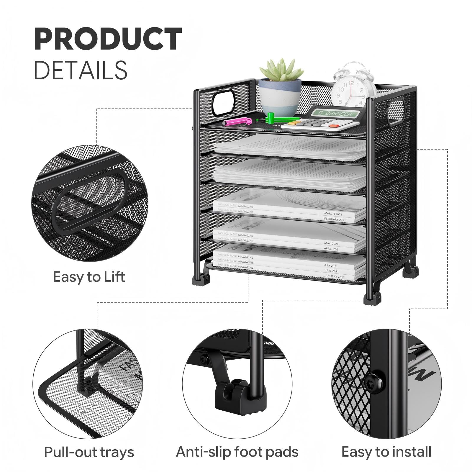 Simple Trending 6-Tier Paper Tray Organizer, File Organizer for Desk, Black