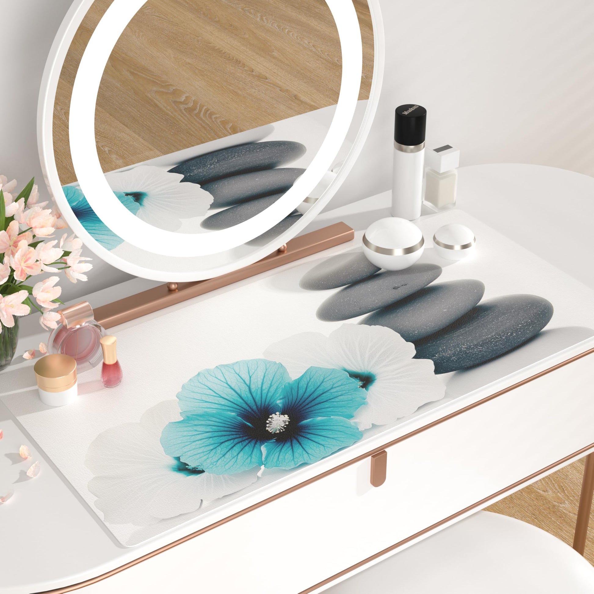QiyI PU Leather Large Mouse Pad, 31.5" x 15.7", Pebbles Flowers