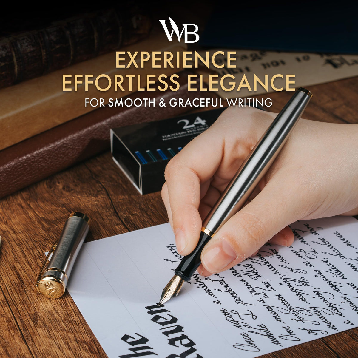 Wordsworth & Black Luxury Fountain Pen Set for Writing,Bent Nib,Silver