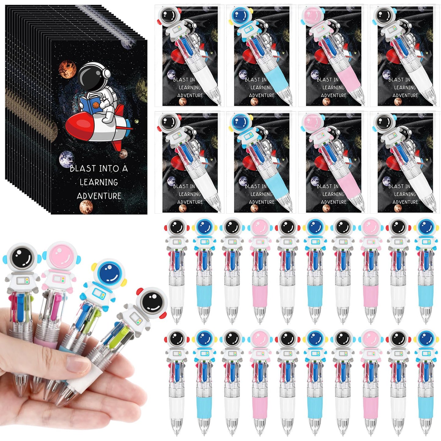 Sayglossy 24 Sets Astronaut Party Favor Pens Bulk with Positive Cards