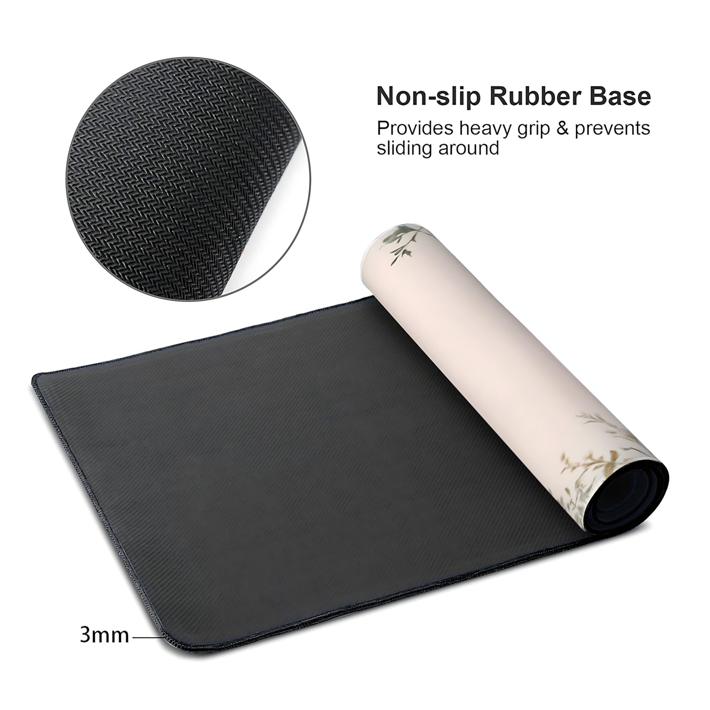Cute Floral Aesthetic Wildflower Gaming Mouse Pad, Pink Macaron Desk Mat with Anti-Slip Base &