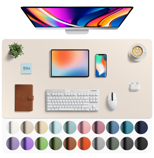 Aothia Faux Leather Desk Mat - Large Mouse Pad, Non-Slip PU Leather Blotter, Waterproof Writing