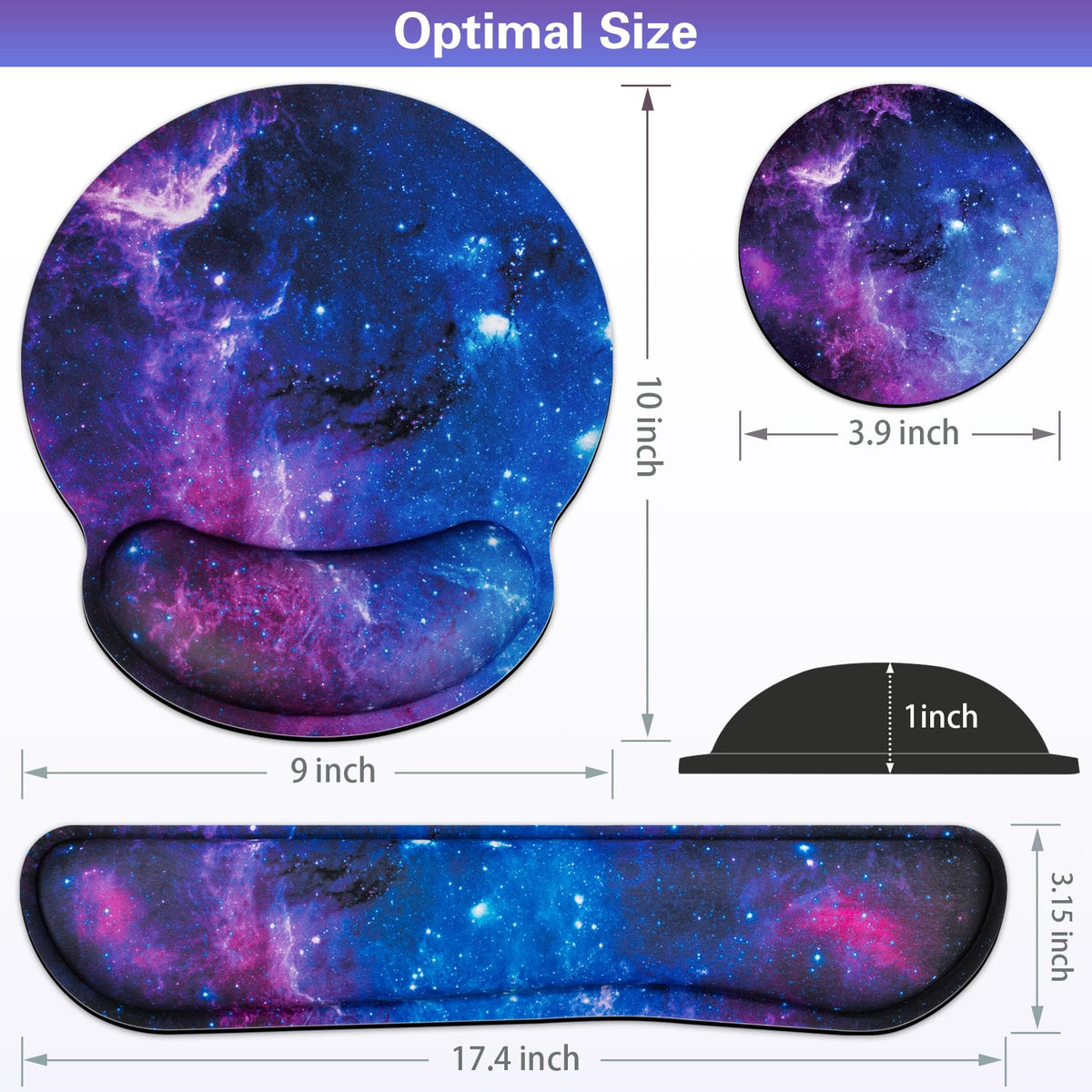 Desk Pad Galaxy, Mouse Pad with Wrist Rest, 3-in-1 Wrist Support Mousepad