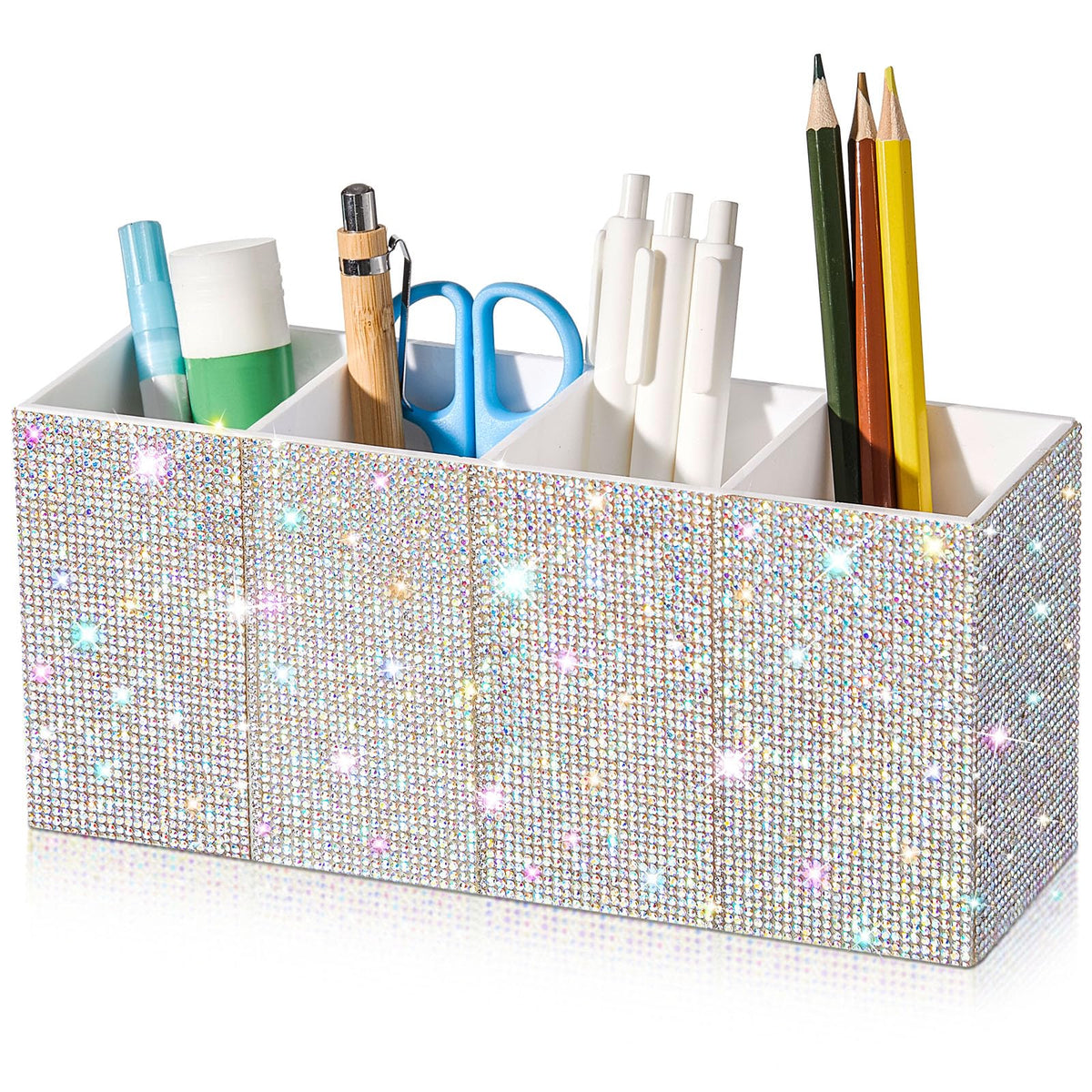 Resholder Rhinestone Desk Organizer, White Pen Makeup Brush Holder