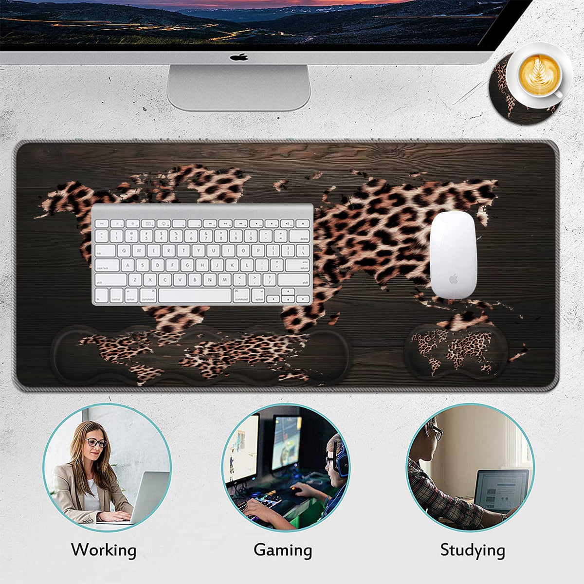 FGDRFGRW Mouse Pad Set,(31.5×11.8 in) Desk Pad + Keyboard Wrist Rest Support + Mouse Wrist Rest +