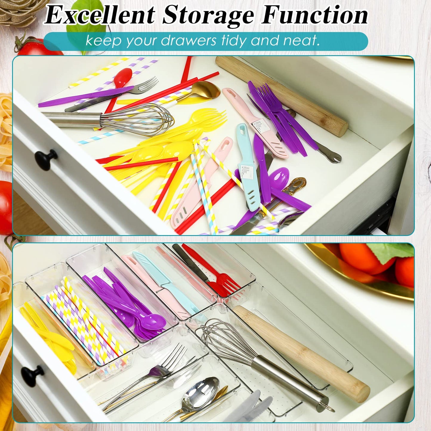 Maitys 12 Pcs Clear Drawer Organizer 9 x 3 x 2 Inches Plastic Rectangle Trays Makeup Vanity Storage