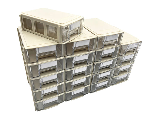 Stackable Storage Drawers Set of 20 with Dividers and Paper Labels