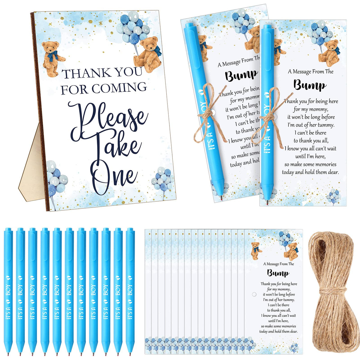 Sintuff 50 Set Baby Shower Party Favors for Guests, Blue, Bear