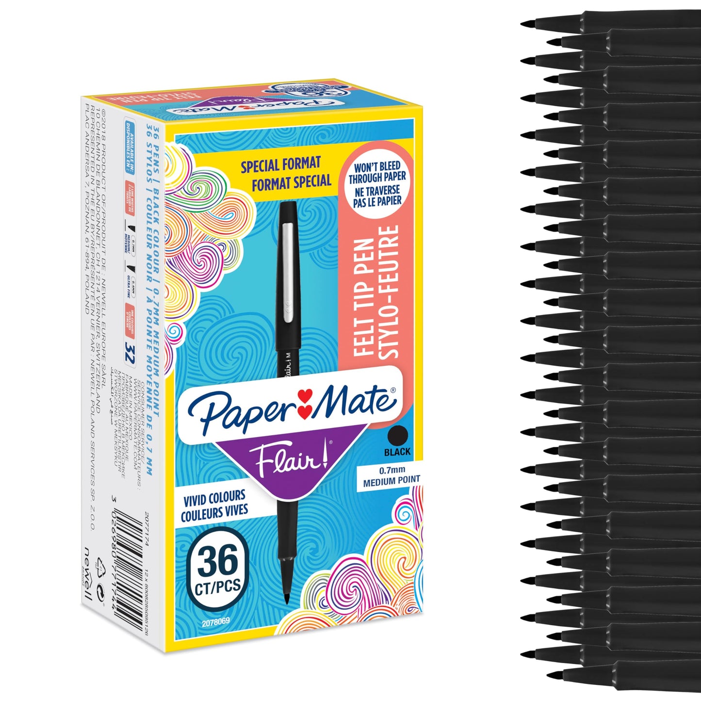 Paper Mate Flair Felt Tip Pens | Medium Point (0.7 mm) Writing Pens | Black Pens | For Writing