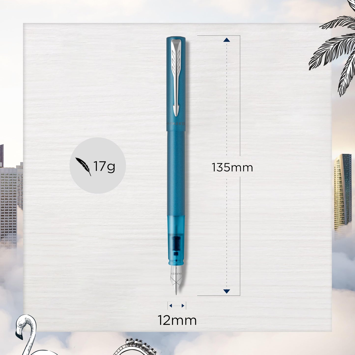 Parker Vector Fountain Pen Teal Blue with Blue Ink in Gift Box