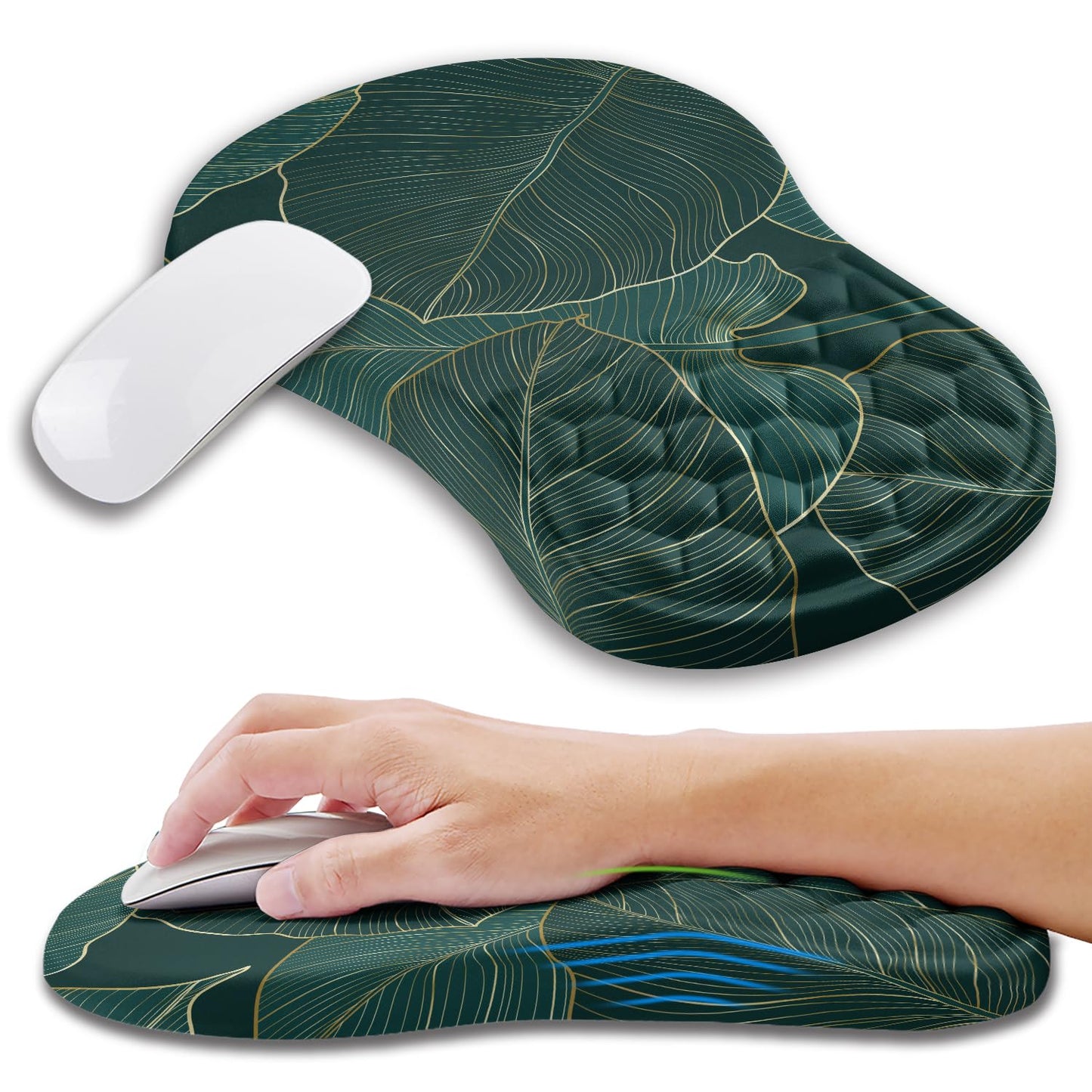 Kuosgm Ergonomic Mouse Pad Wrist Support with Memory Foam Massage Bulge, Carpal Tunnel Pain Relief