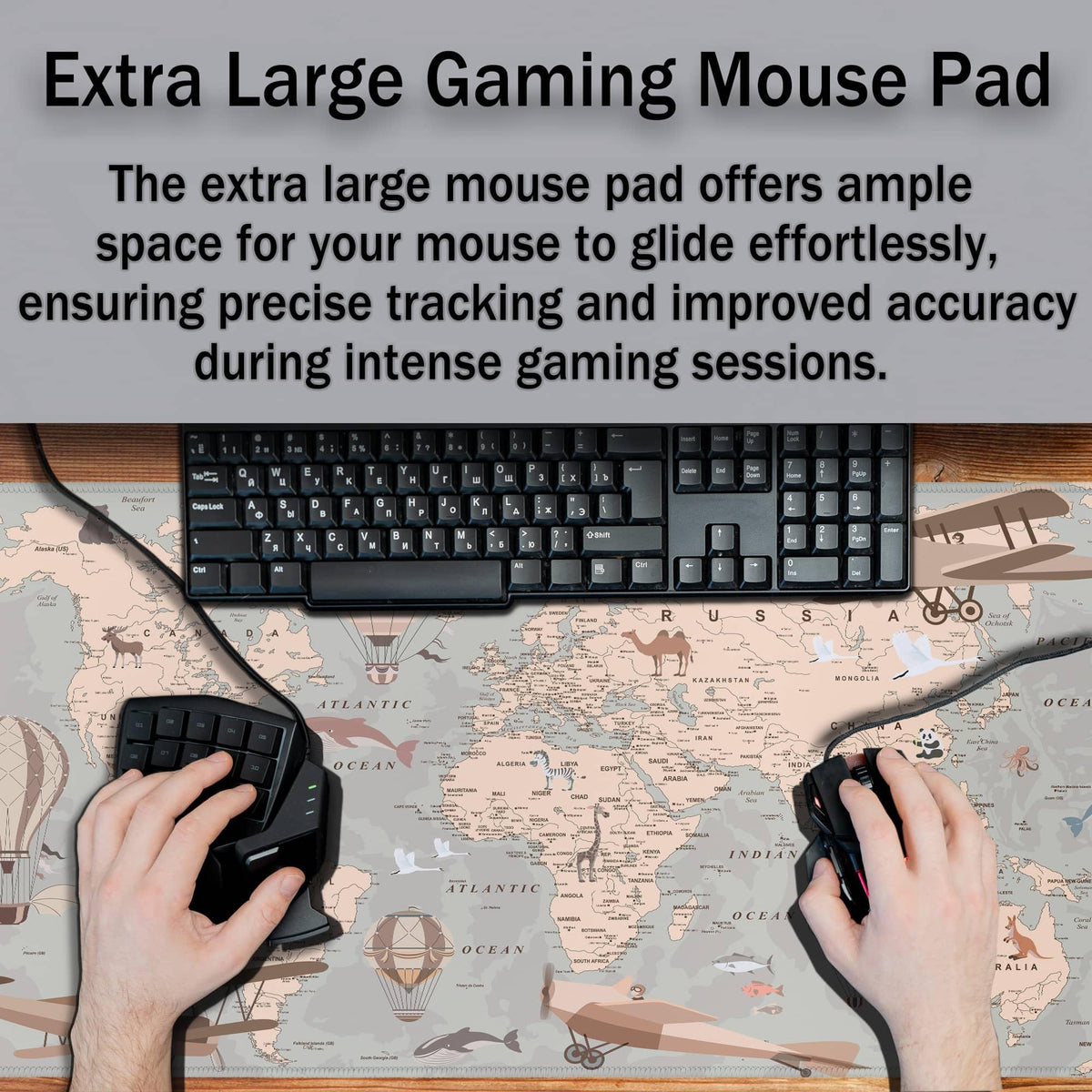 Samgula Gaming Mouse Pad Retro World Map, Large Desk Pads Computer Desk Mat, Non-Slip Rubber Base