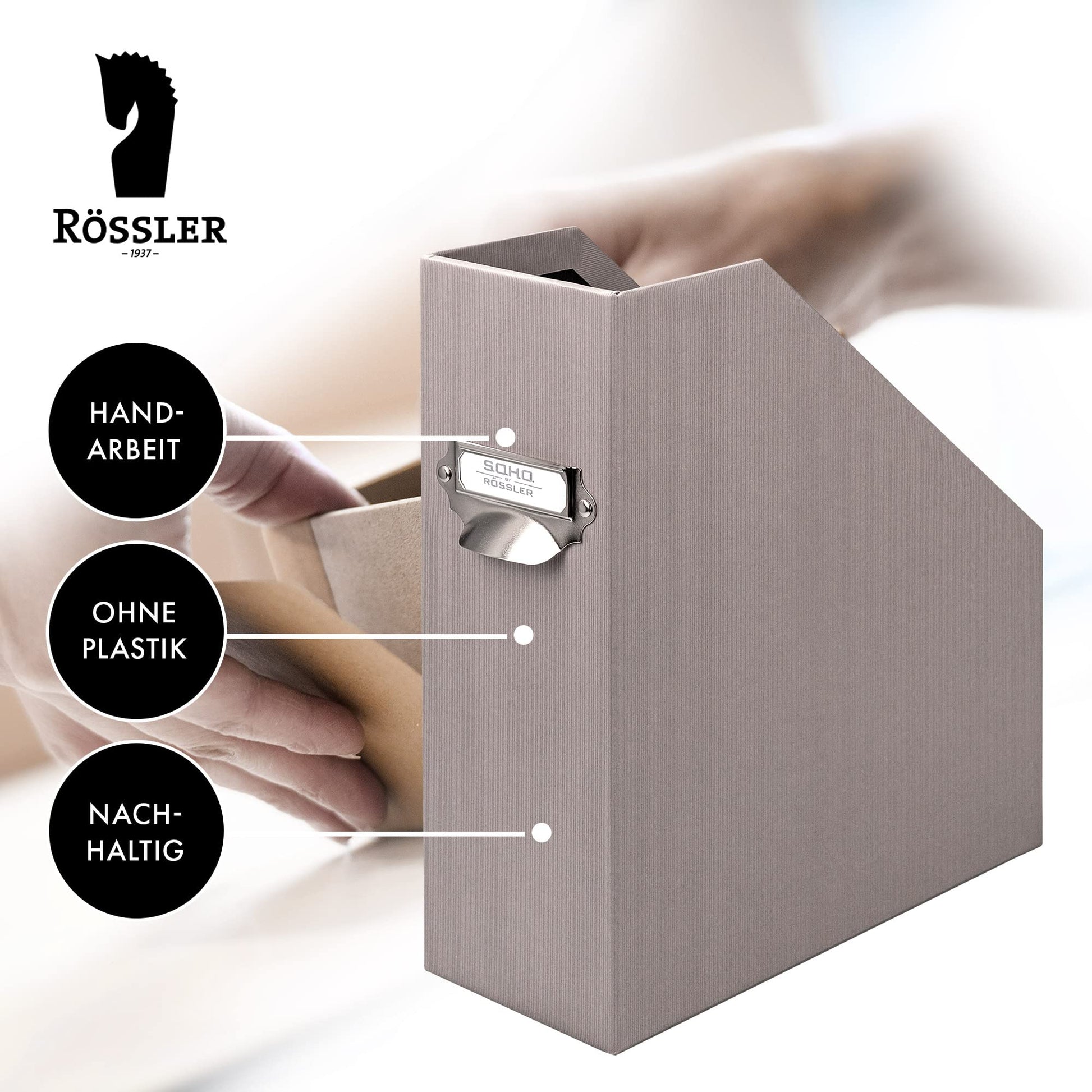SOHO A4 115 mm Magazine Box with Handle and Index Holder - Taupe
