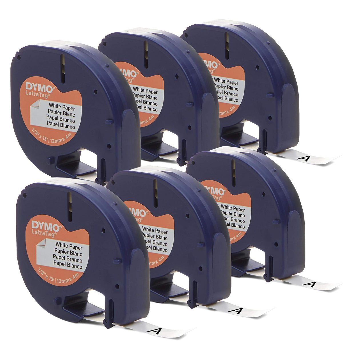 DYMO Authentic Lt Paper Labeling Tape for LetraTag Label Makers, 1/2" (12mm), Black Print On White