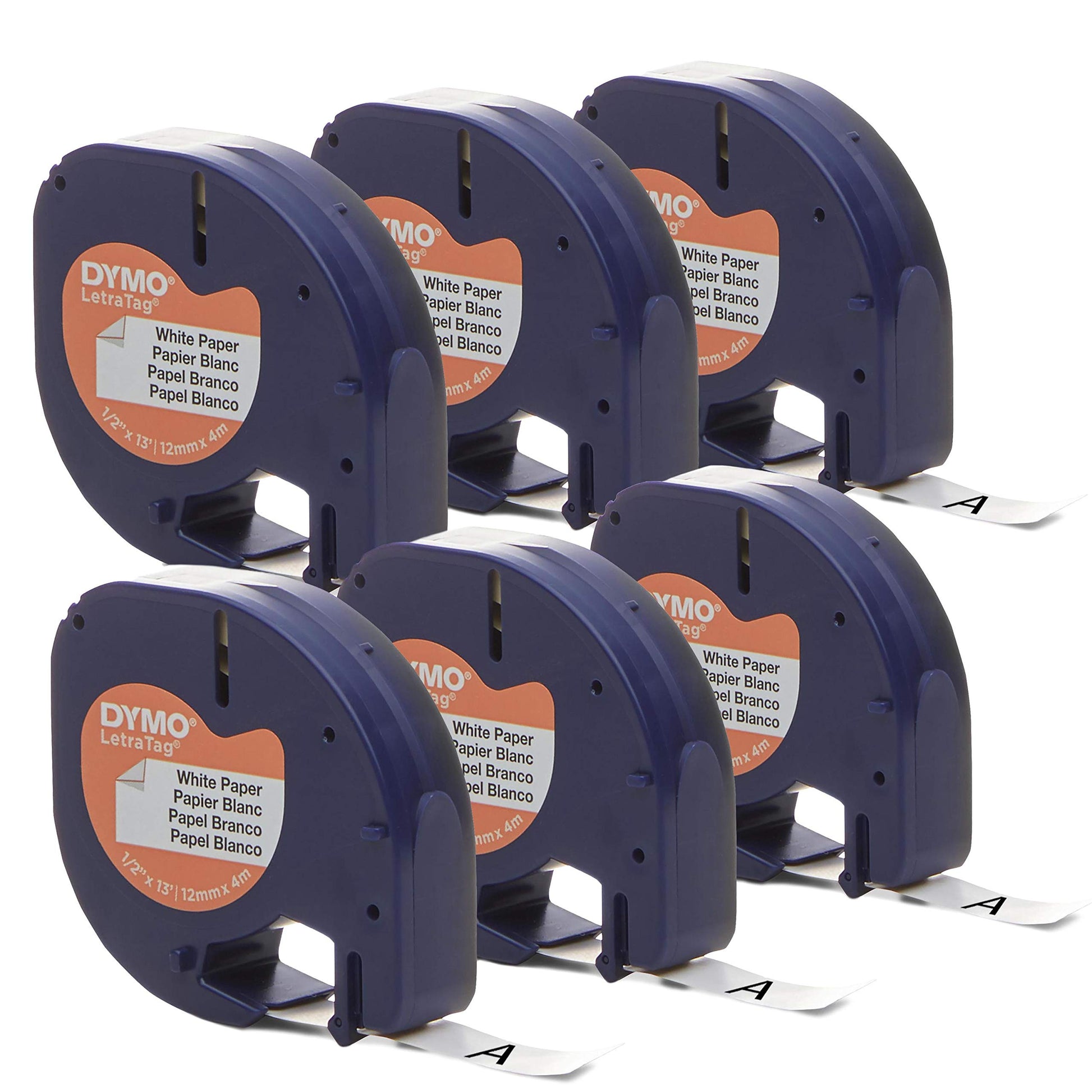 DYMO Authentic Lt Paper Labeling Tape for LetraTag Label Makers, 1/2" (12mm), Black Print On White