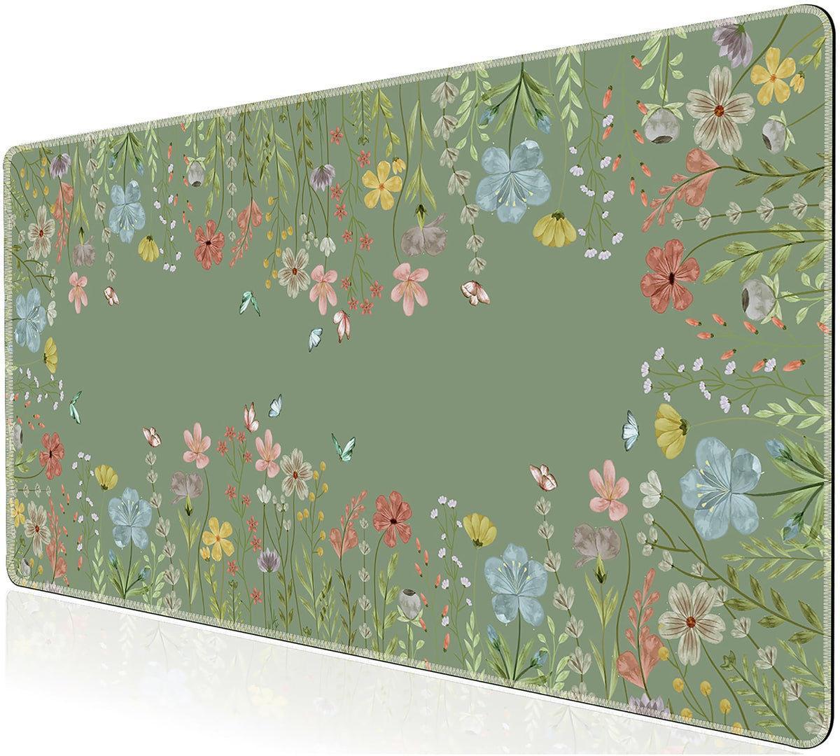 L-SPOUTTO Green Floral Desk Mat for Keyboard and Mouse,XXL Large Mouse Pad