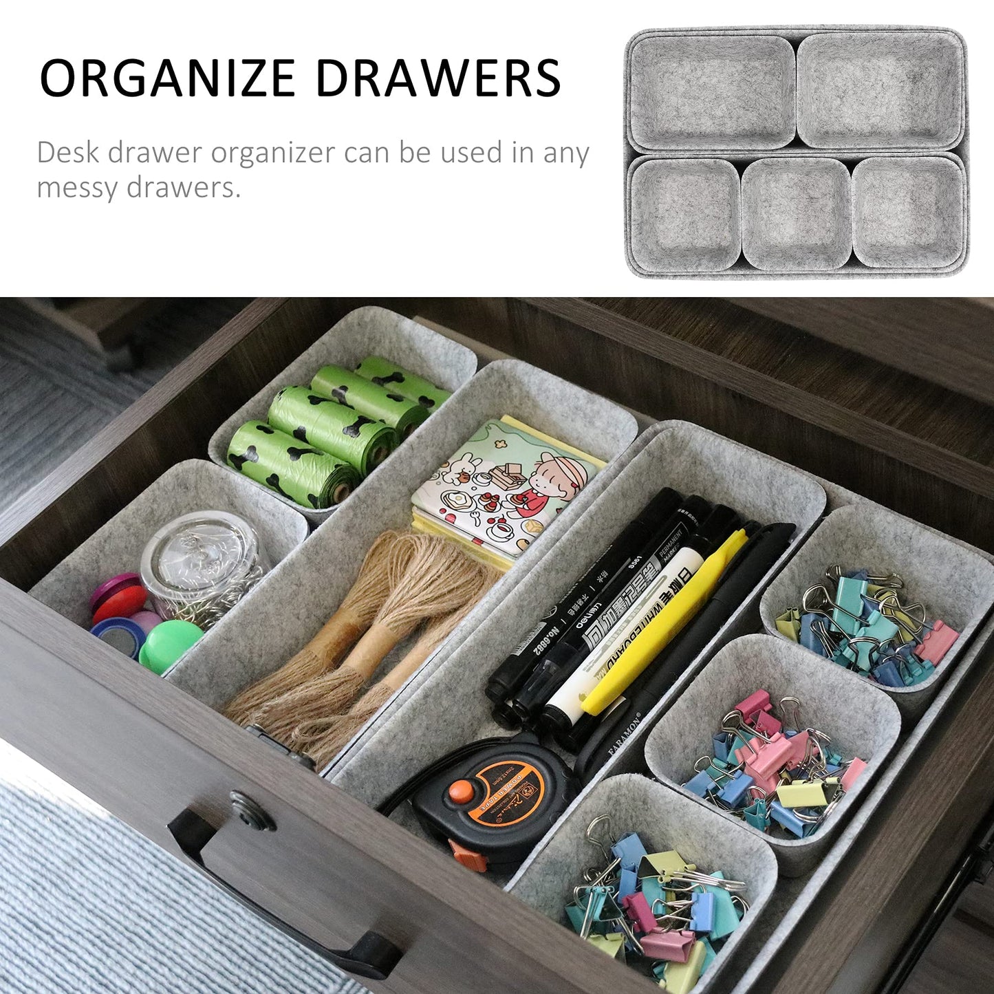 Newthinking Desk Drawer Organizer Trays, 8 Pack Square Storage Box Stackable Dividers, Save Desk