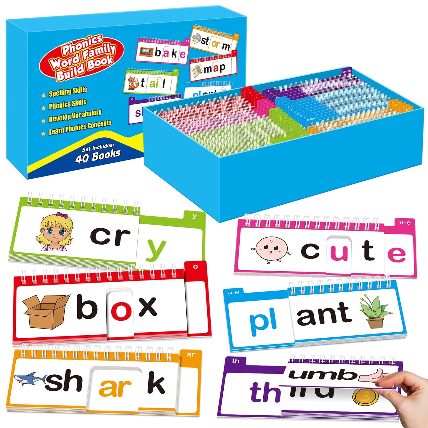 Phonics Flash Cards & Word Family Build Book, 40 Read and Rhyme Flip Books