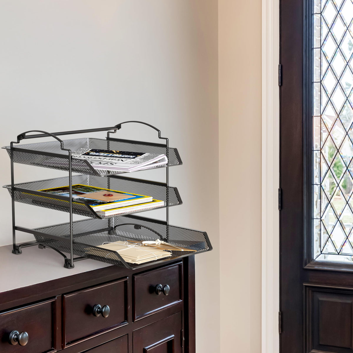 Simple Houseware 3 Tier Paper Organizer, in Out Trays for Desk, Black