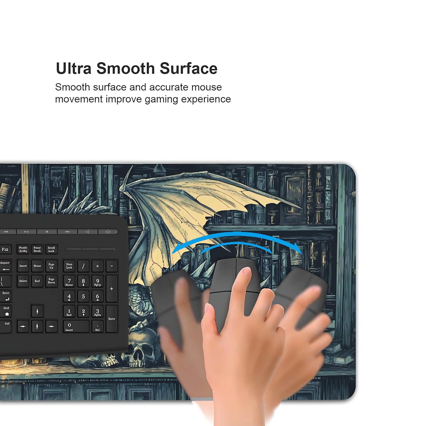 Aesthetic Dragon Gaming Mouse Pad, Deep Teal Gothic Desk Mat with Anti-Slip Base & Stitched Edges