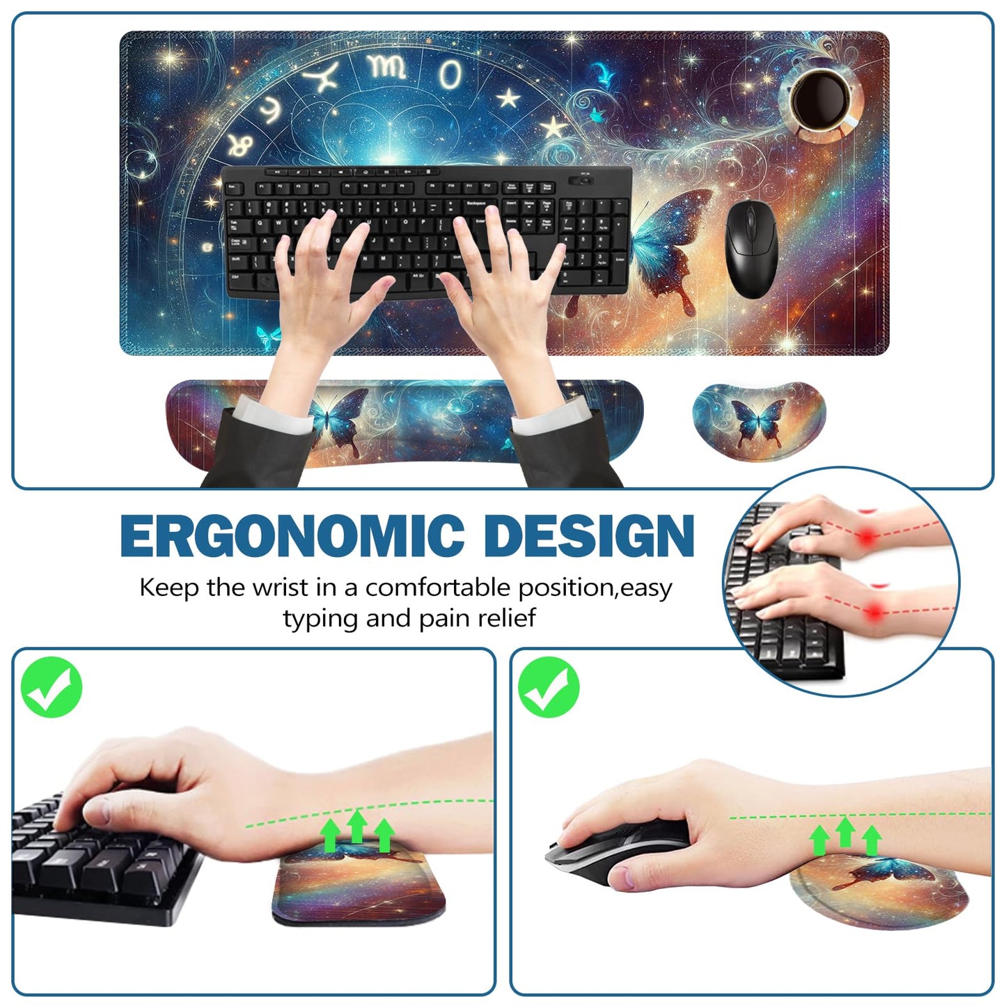 ToLuLu Large Mouse Pad Desk Pad Set, Wrist Rest Support Desk Mat for Keyboard and Mouse, 4PCS