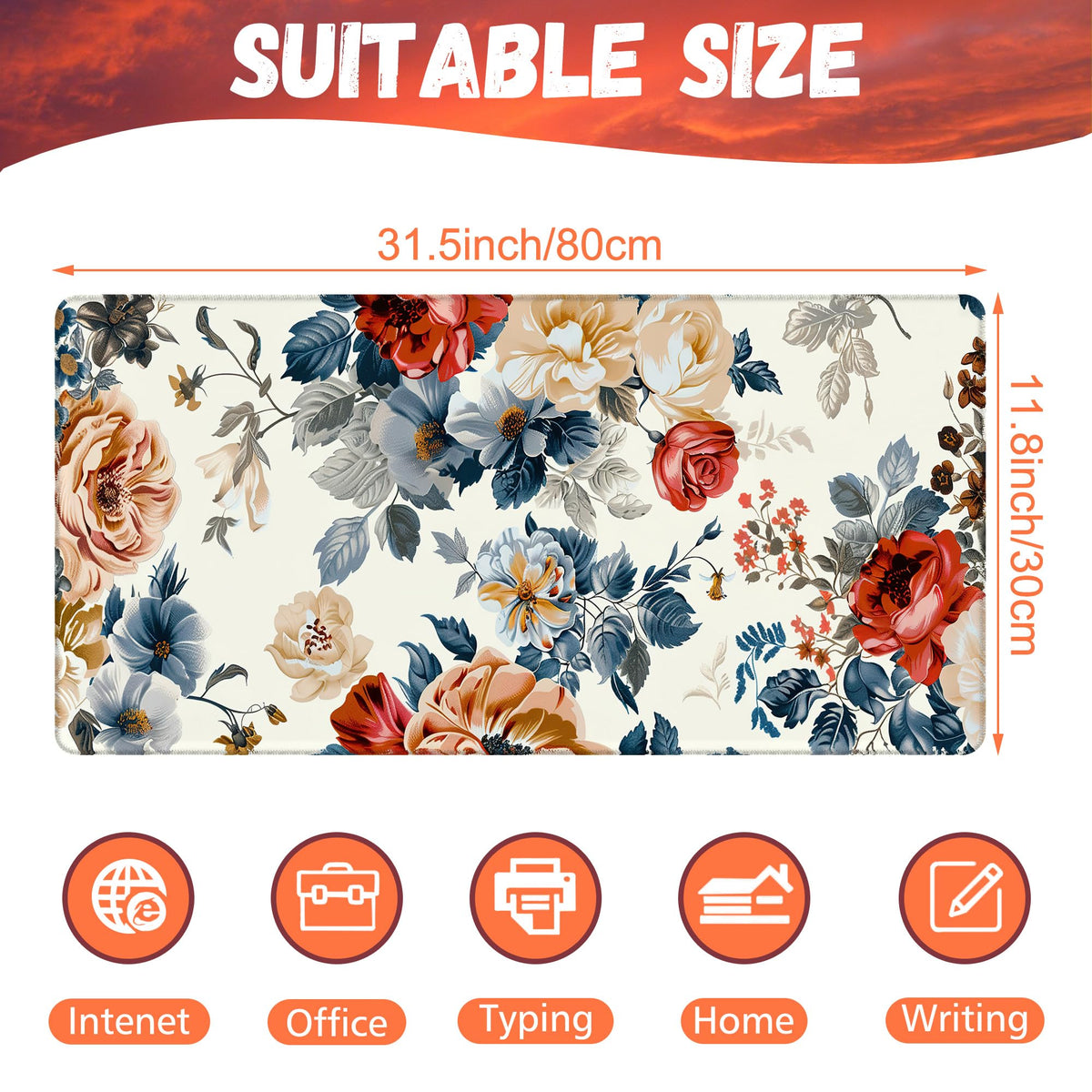 KOAIWPAE Large Gaming Mouse Pad for Desk,Vintage Botanical Flower Bunch Desk Mat,Beautiful Flowers