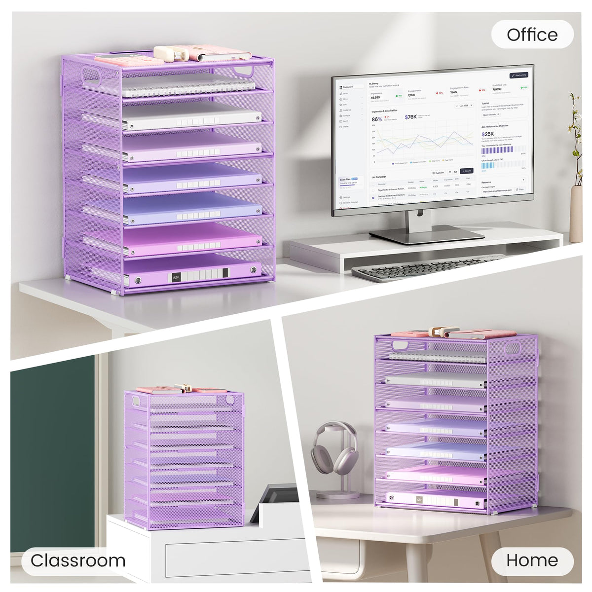 Lavatino 2 Pack 8-Tier Office Desk File Organizer, Letter Tray Paper Organizer with Handle