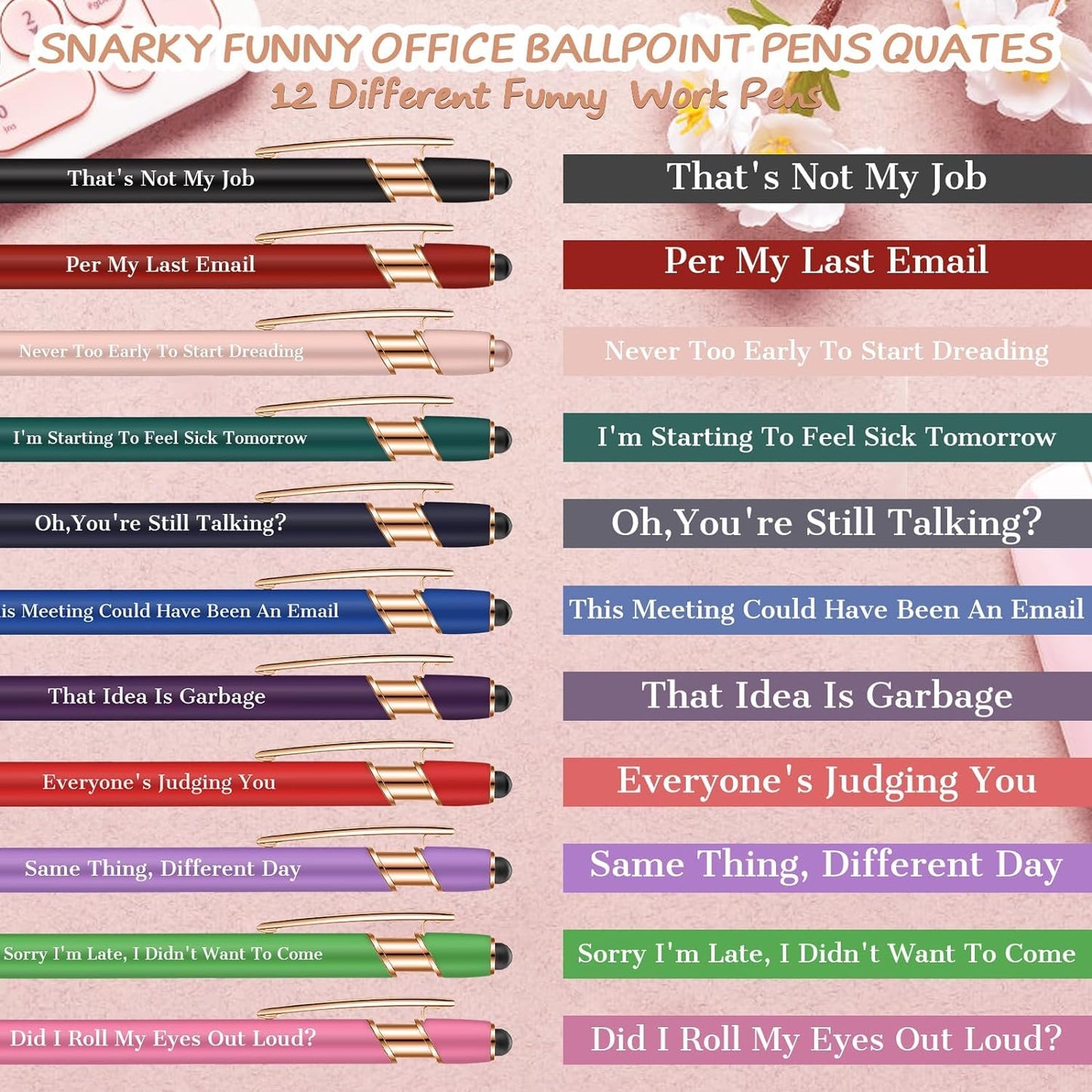 Snarky Funny Office Pens,36 Pcs Negative Sarcastic Hilarious Quotes Pens