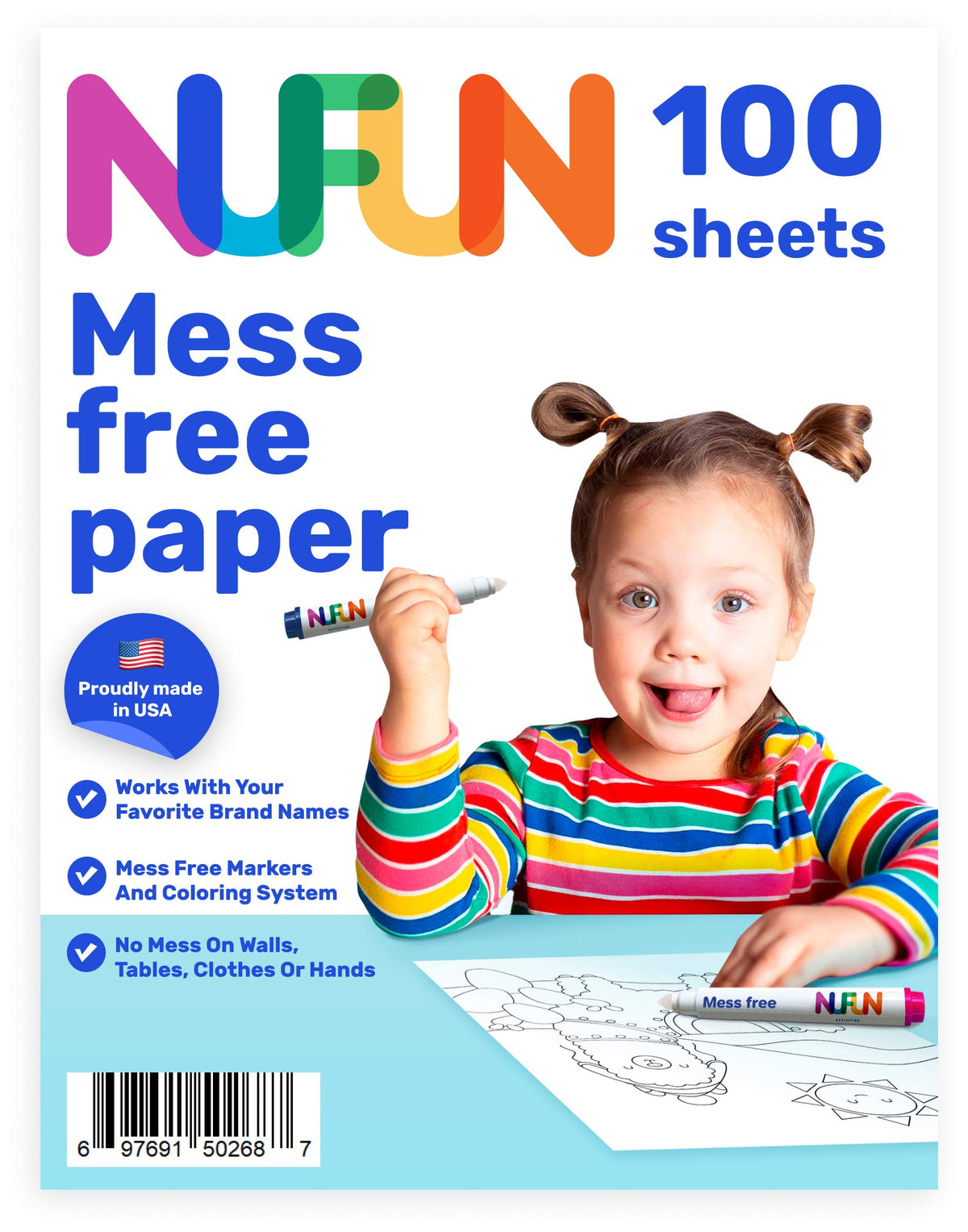 NuFun Activities Mess Free Paper for Kids 100 Blank Pages 8.5x11
