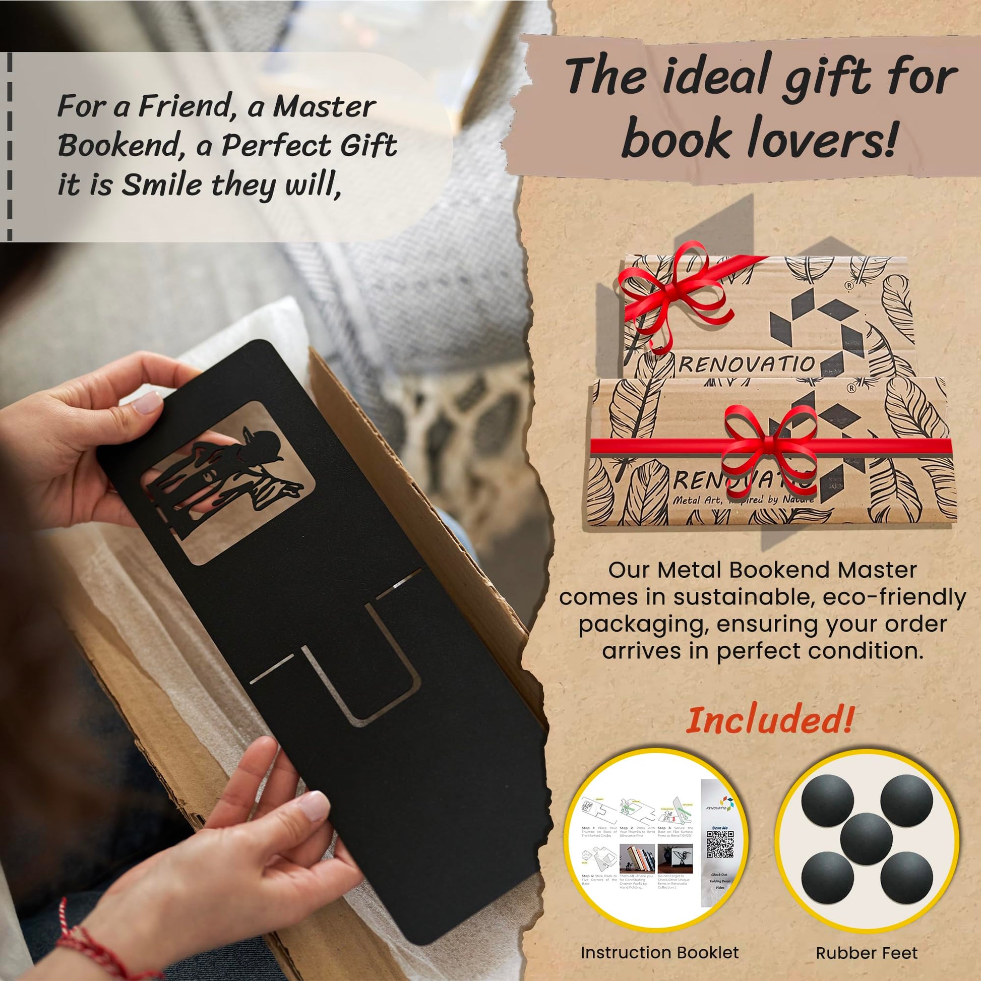 Renovatio Black Metal Bookend – Unique Decor for Home & Office – Master