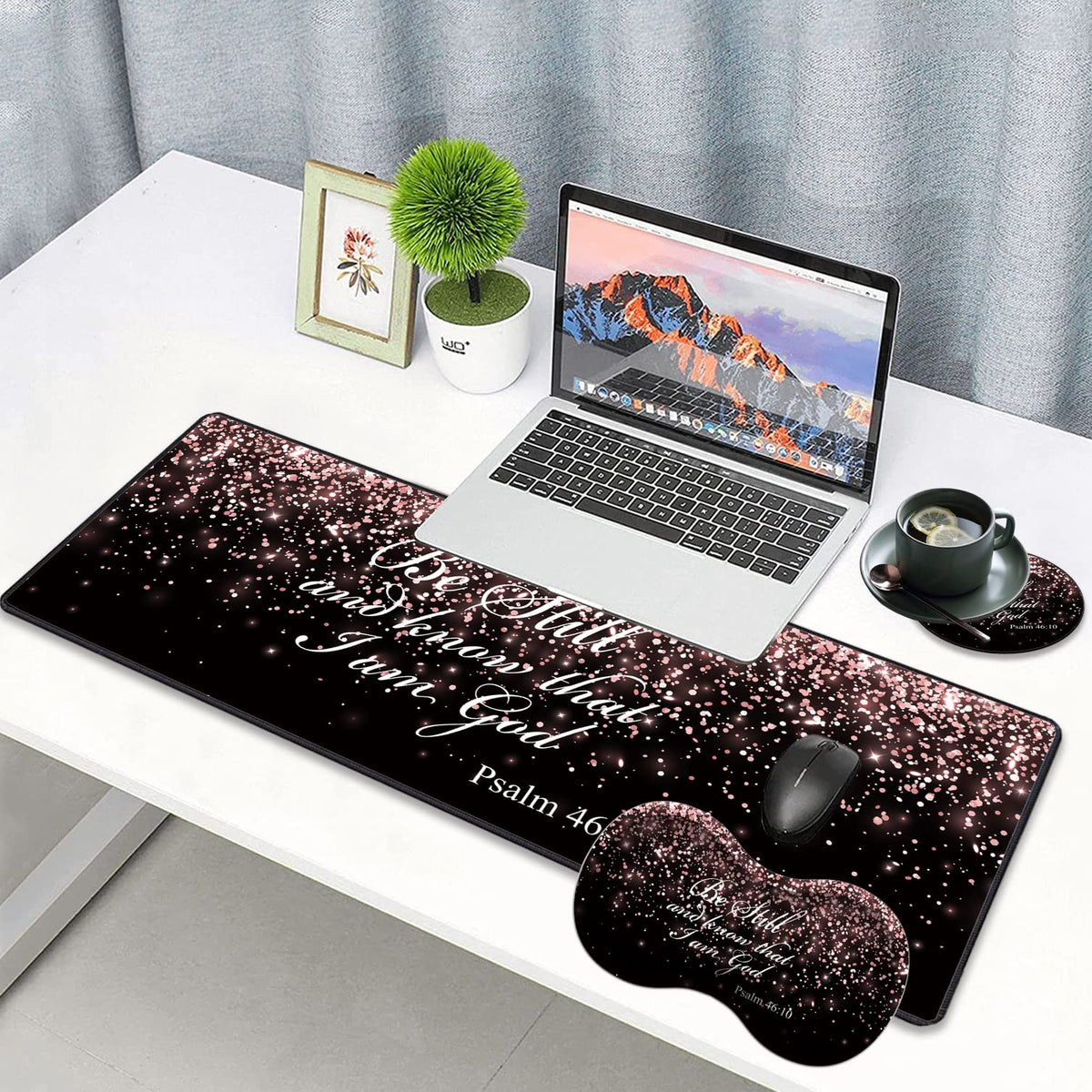 3 Piece Mouse Pad Set with Stitched Edge Large Anti-Slip Mouse Pad Desk Pad Keyboard Pad + Wrist