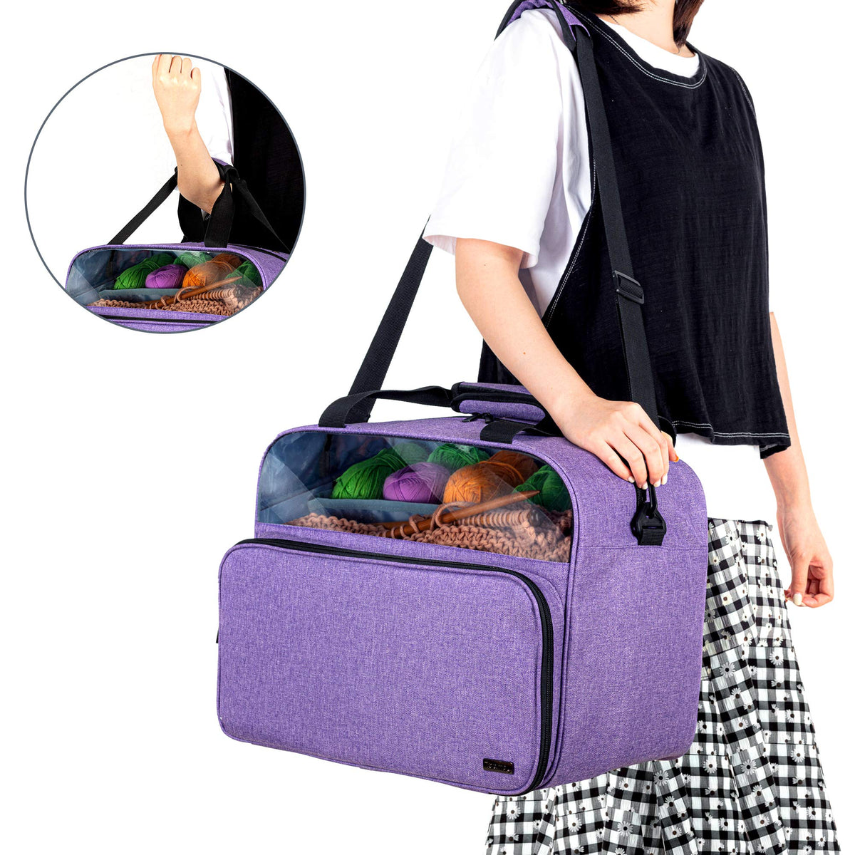 Teamoy Knitting Tote with Inner Dividers for WIP, Yarn Skeins and Knitting Accessories, Yarn