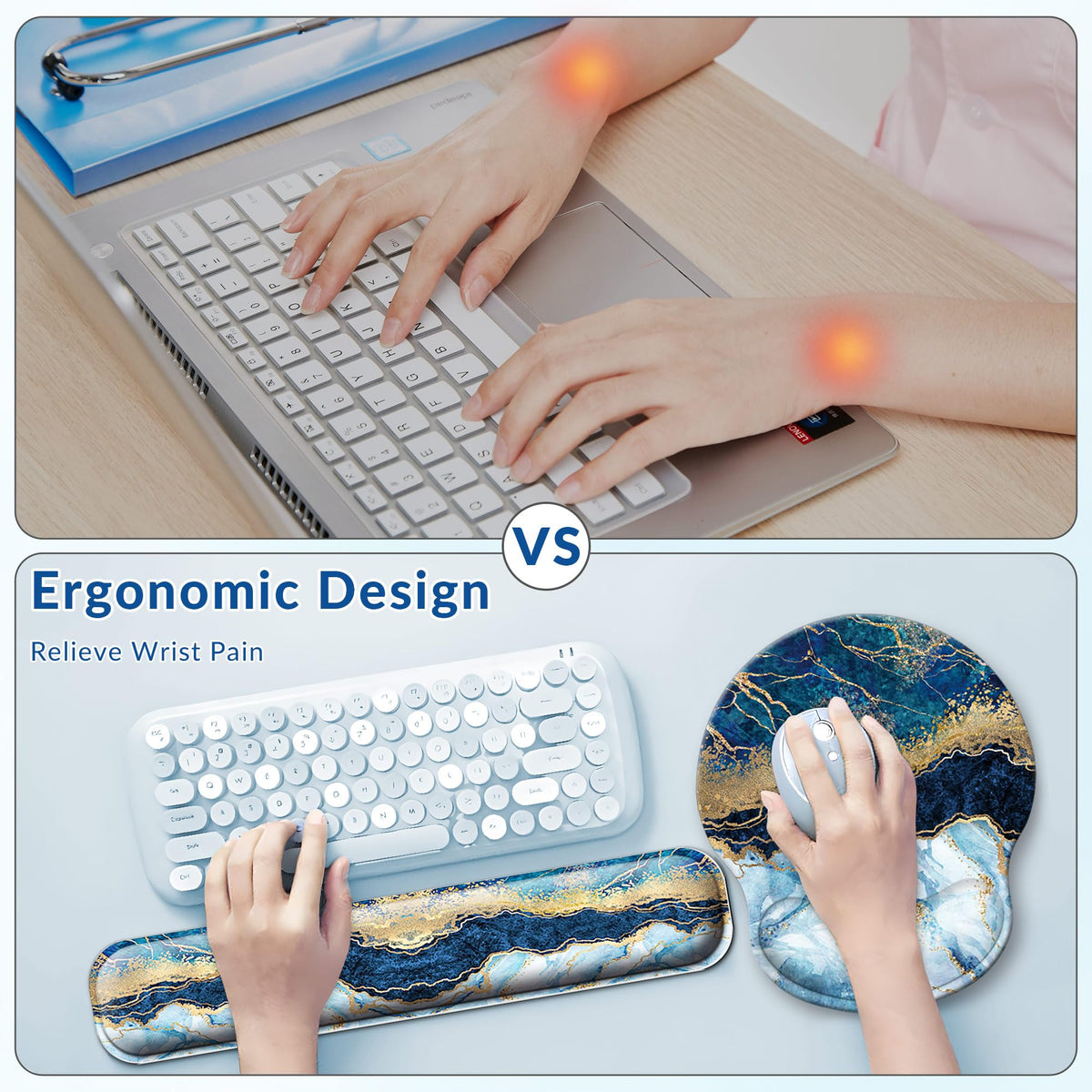 VINEBURY Desk Mat Set Keyboard and Mouse Pad with Wrist Rest Support